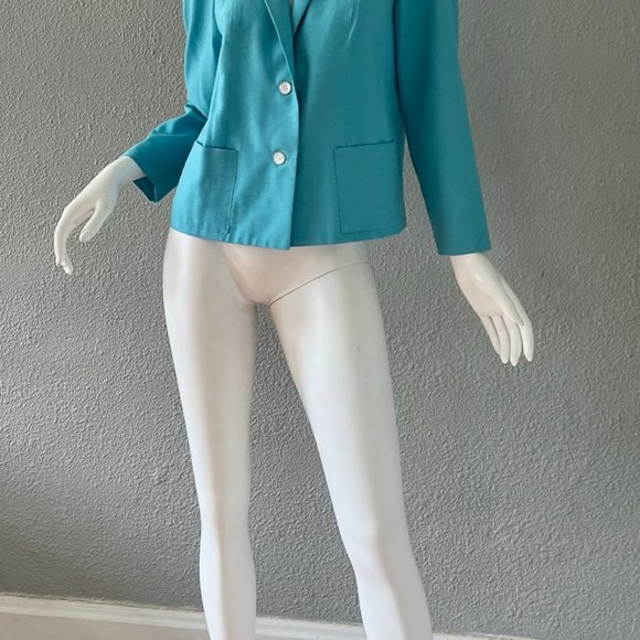 Vintage 70s Aqua Blue AMY ADAMS Boxy Disco Retro Blazer Jacket Top M - Picture 6 of 12
